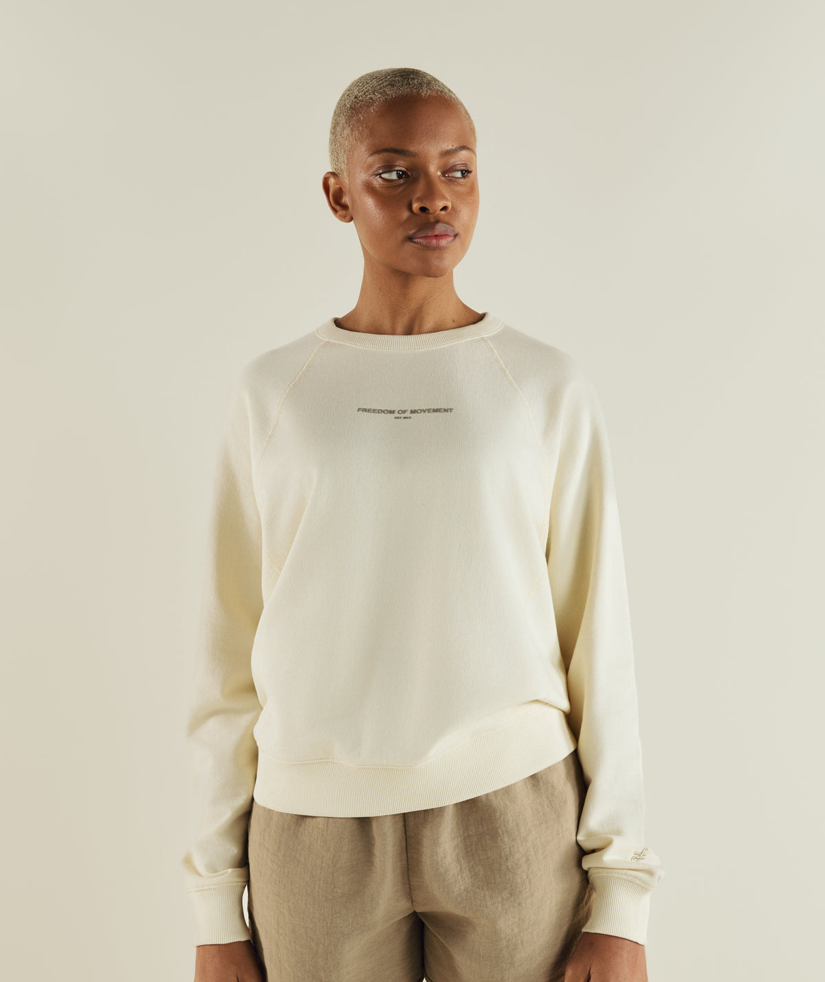 Ladies Textured Crew Neck Sweat - Ivory
