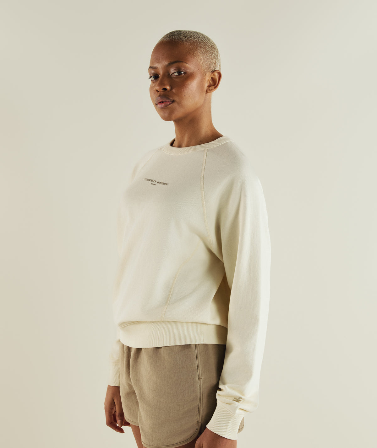 Ladies Textured Crew Neck Sweat - Ivory