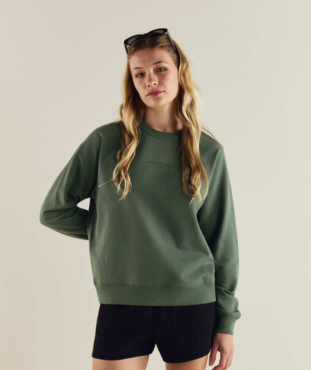 Ladies Textured Crew Neck Sweat - Sage Green