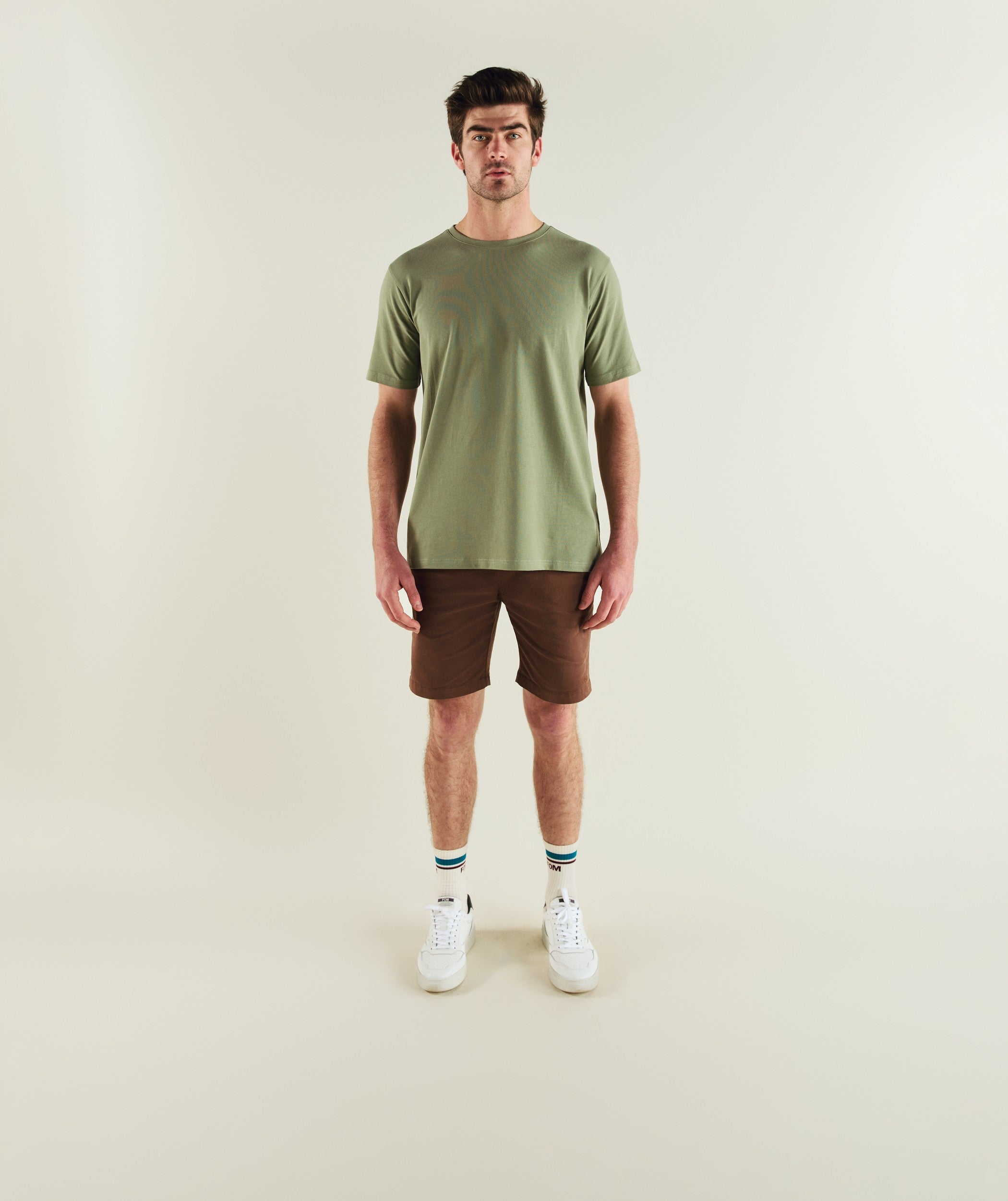 Mens Standard Three Pack Cotton Tees - Ivory/ Green/ Navy