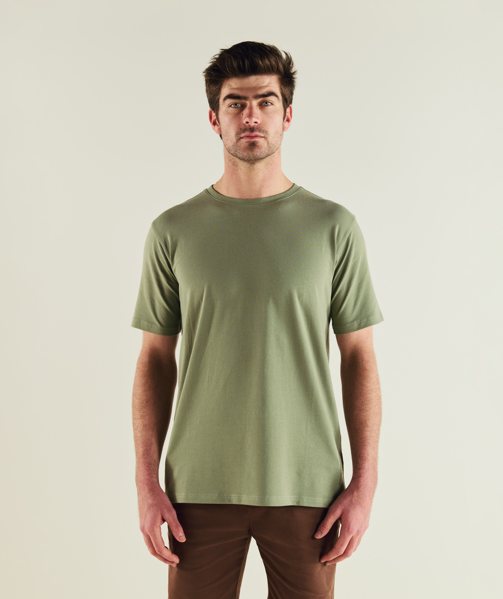 Mens Standard Three Pack Cotton Tees - Ivory/ Green/ Navy