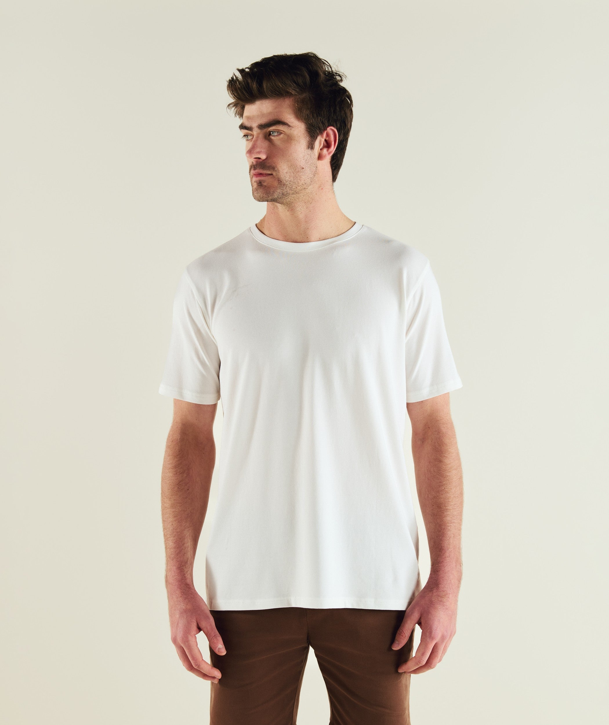 Mens Standard Three Pack Cotton Tees - Ivory/ Green/ Navy