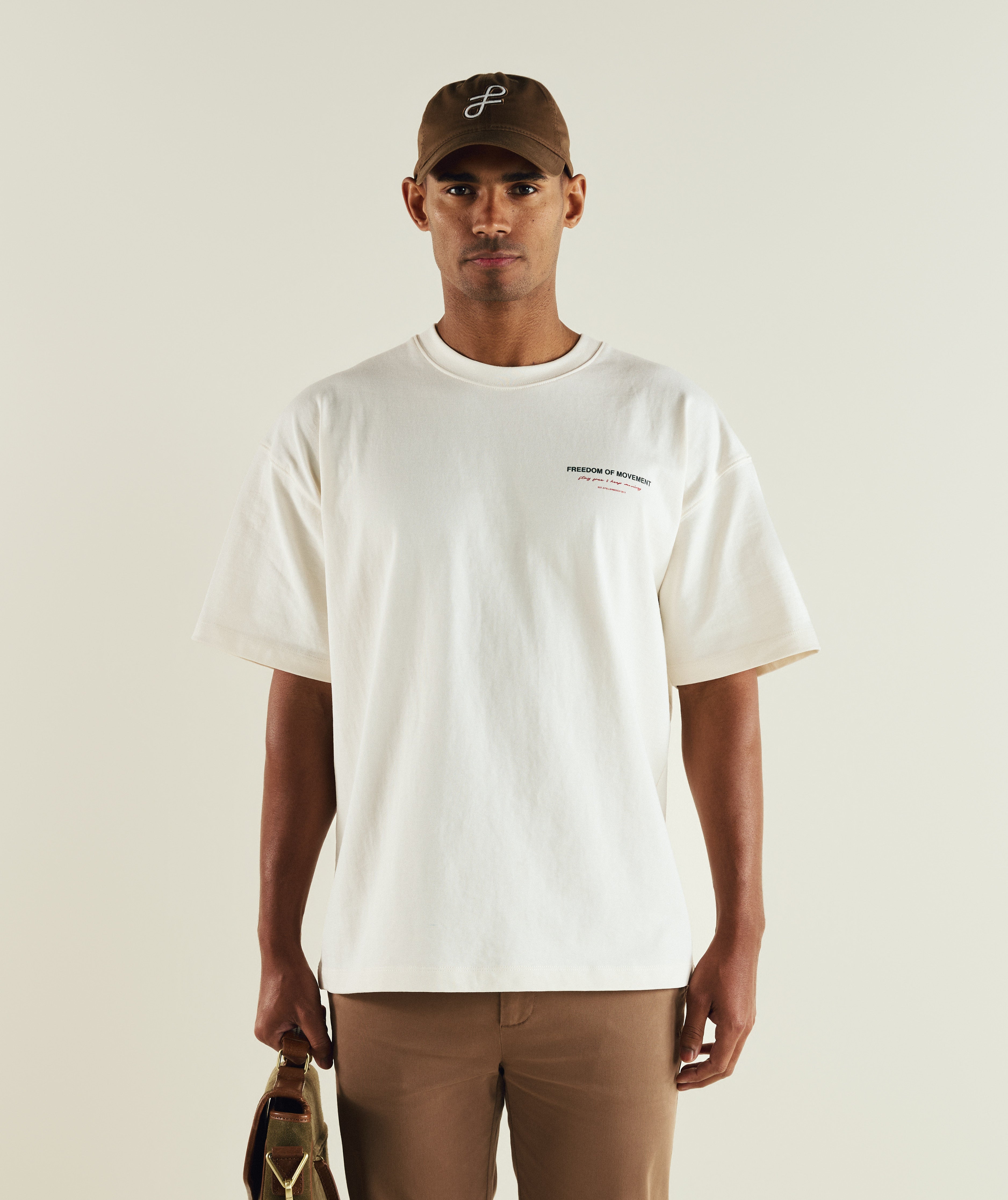 Mens Relaxed Typography Tee - Ivory