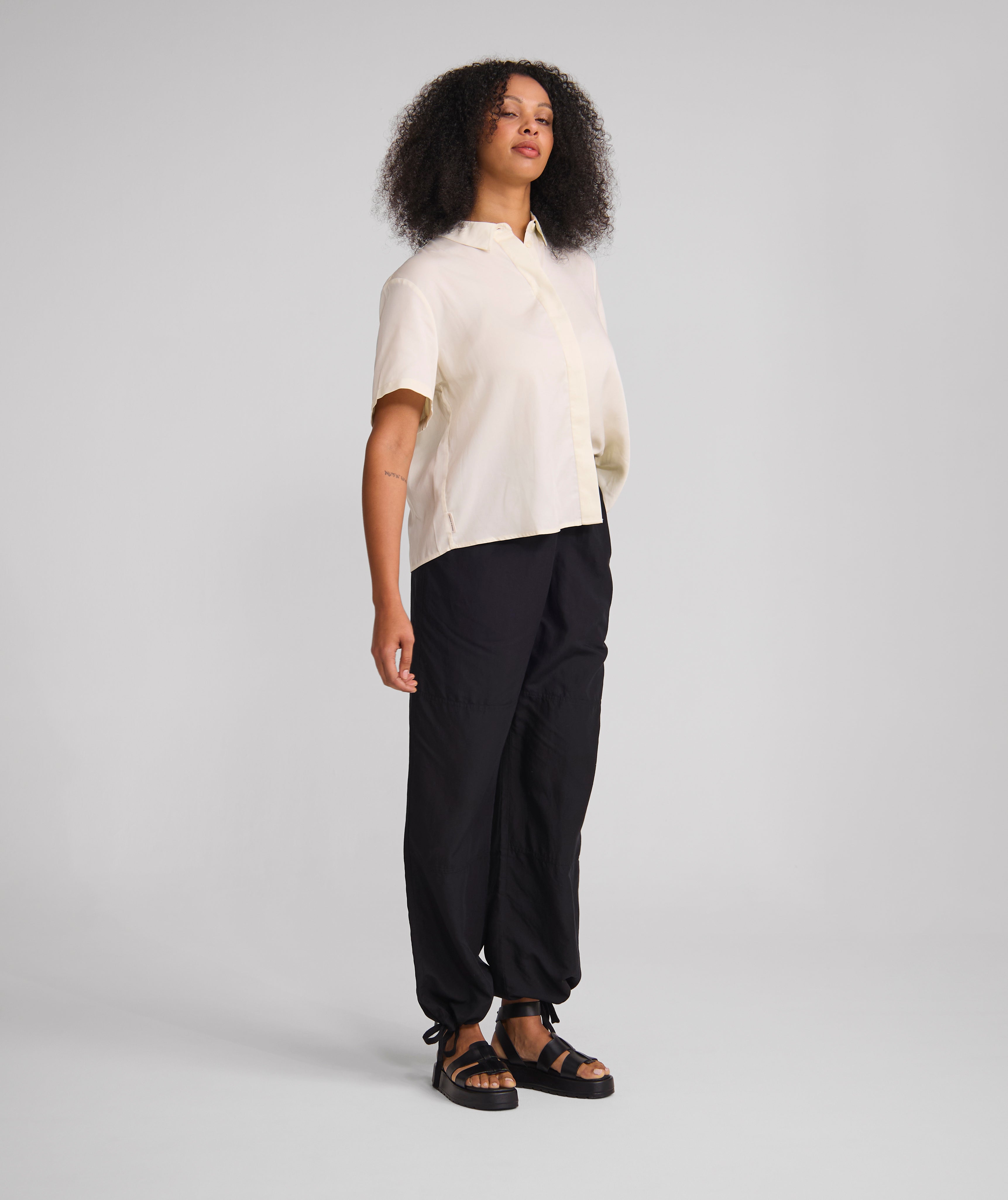 Ladies Drawstring Lyocell Trousers - Black
