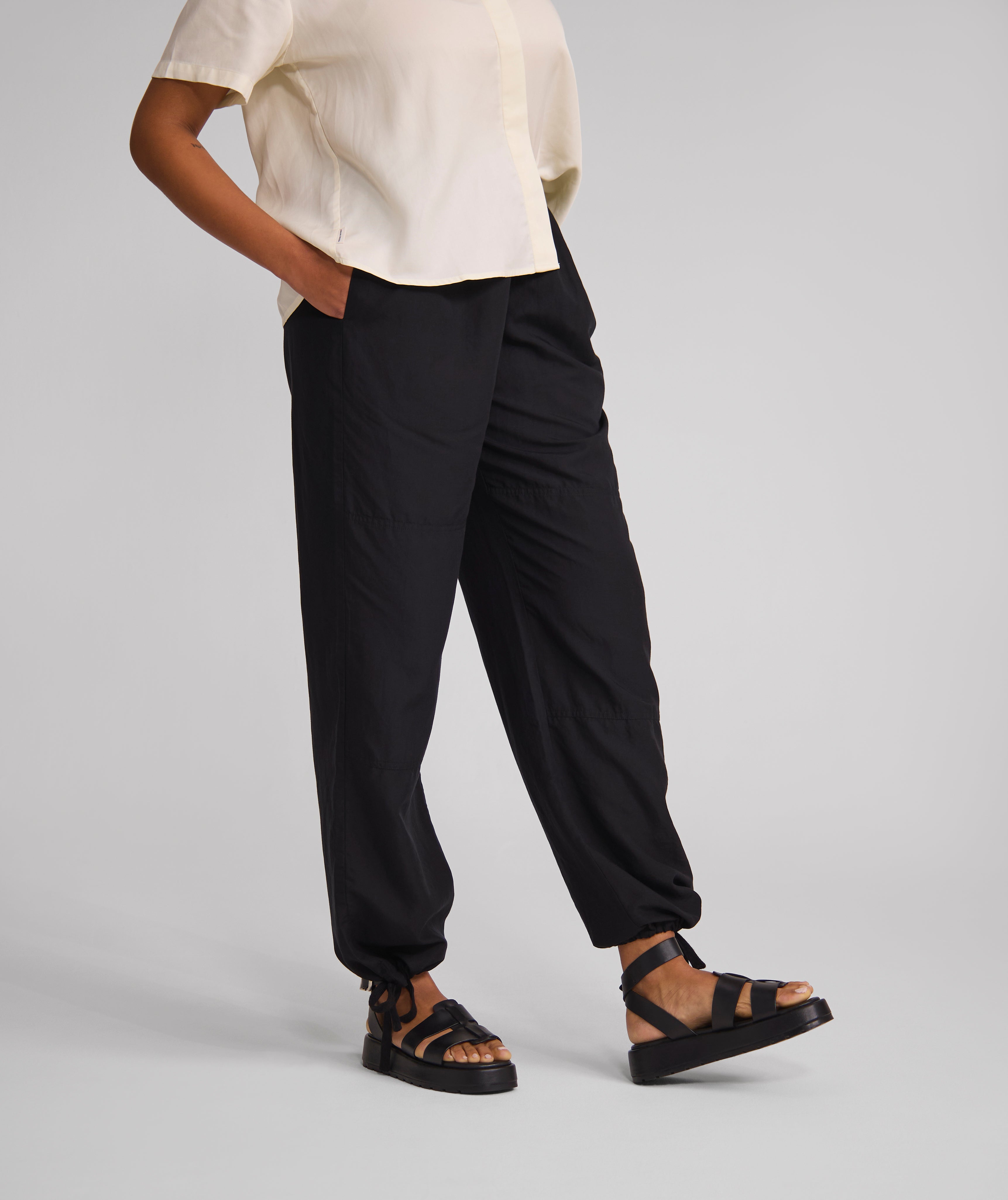 Ladies Drawstring Lyocell Trousers - Black