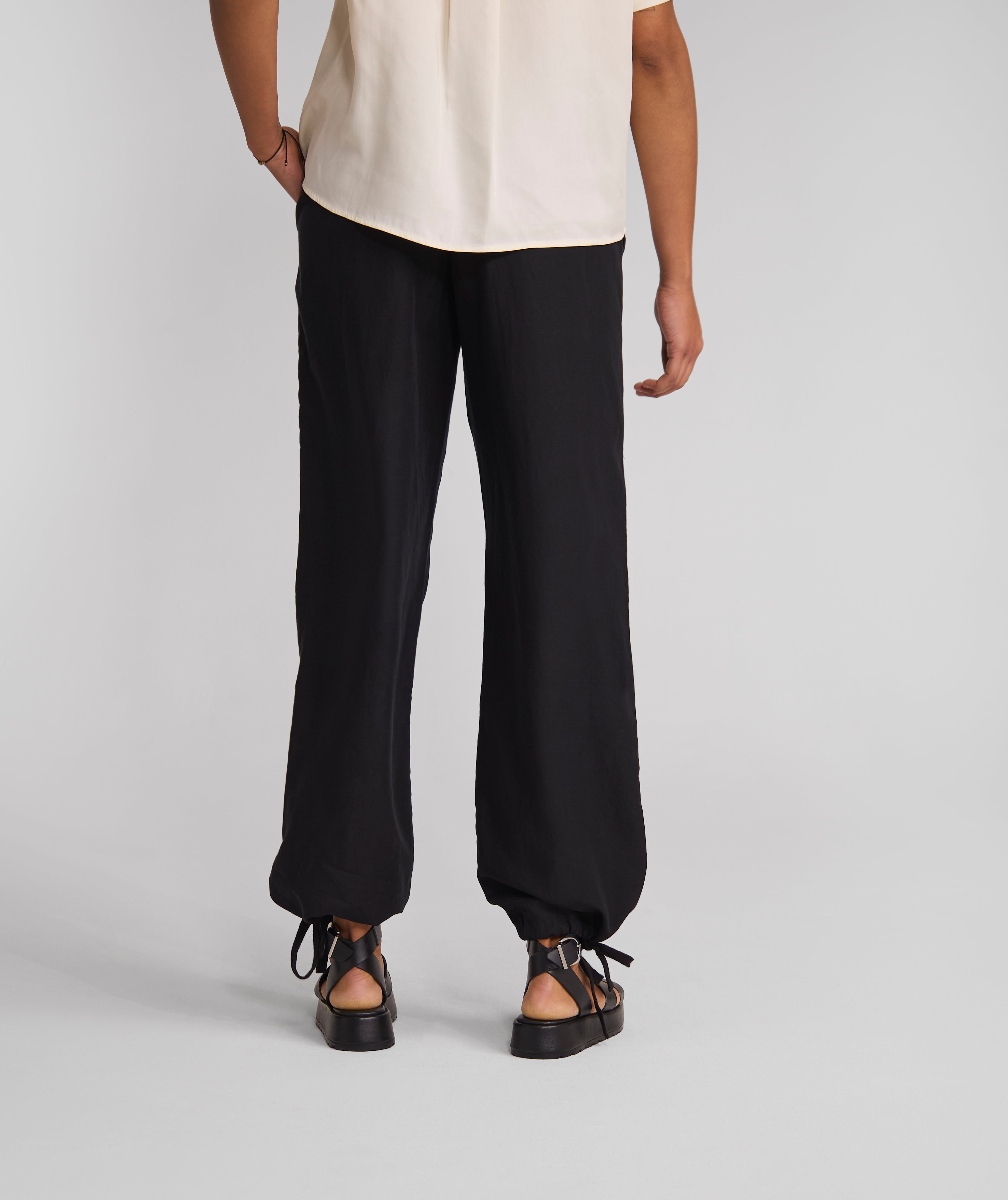 Ladies Drawstring Lyocell Trousers - Black