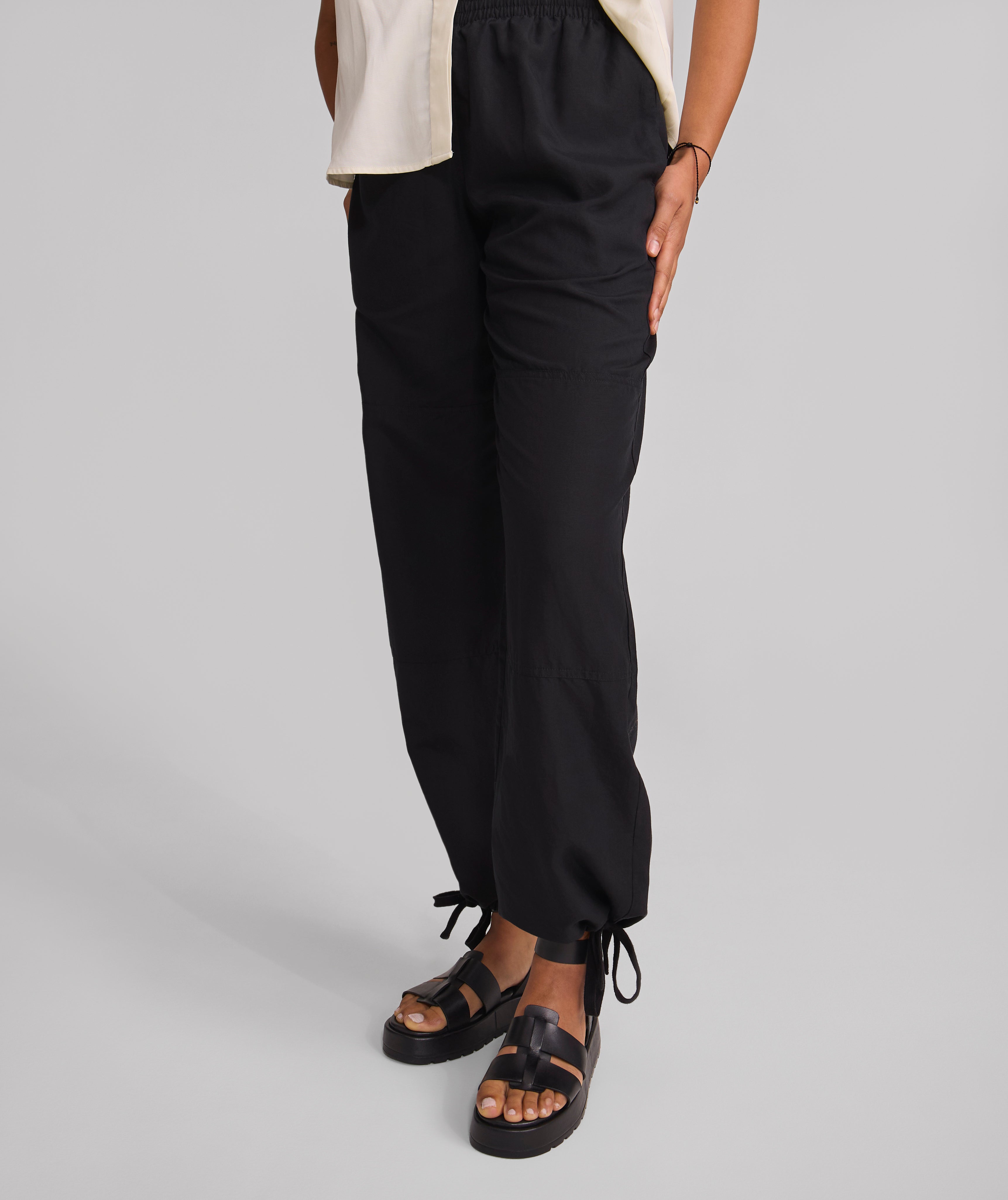 Ladies Drawstring Lyocell Trousers - Black