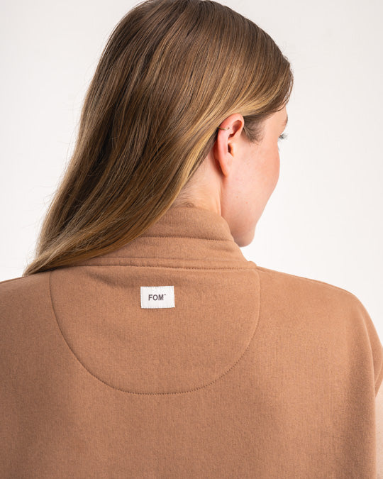 Dames 1/4 Zip Sweater - Biscuit Colourblock