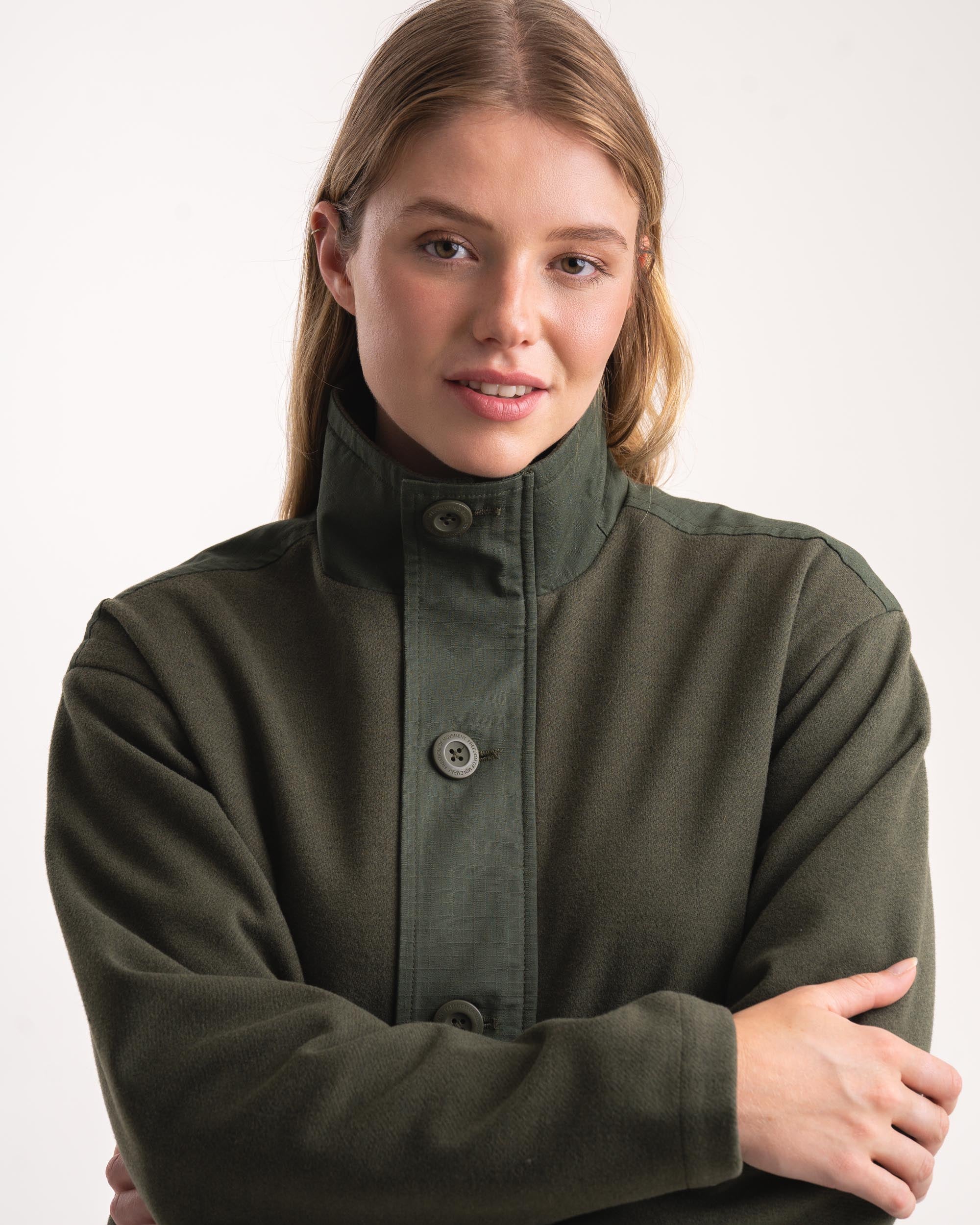 Melton Button Jacke für Damen - Flaschengrün