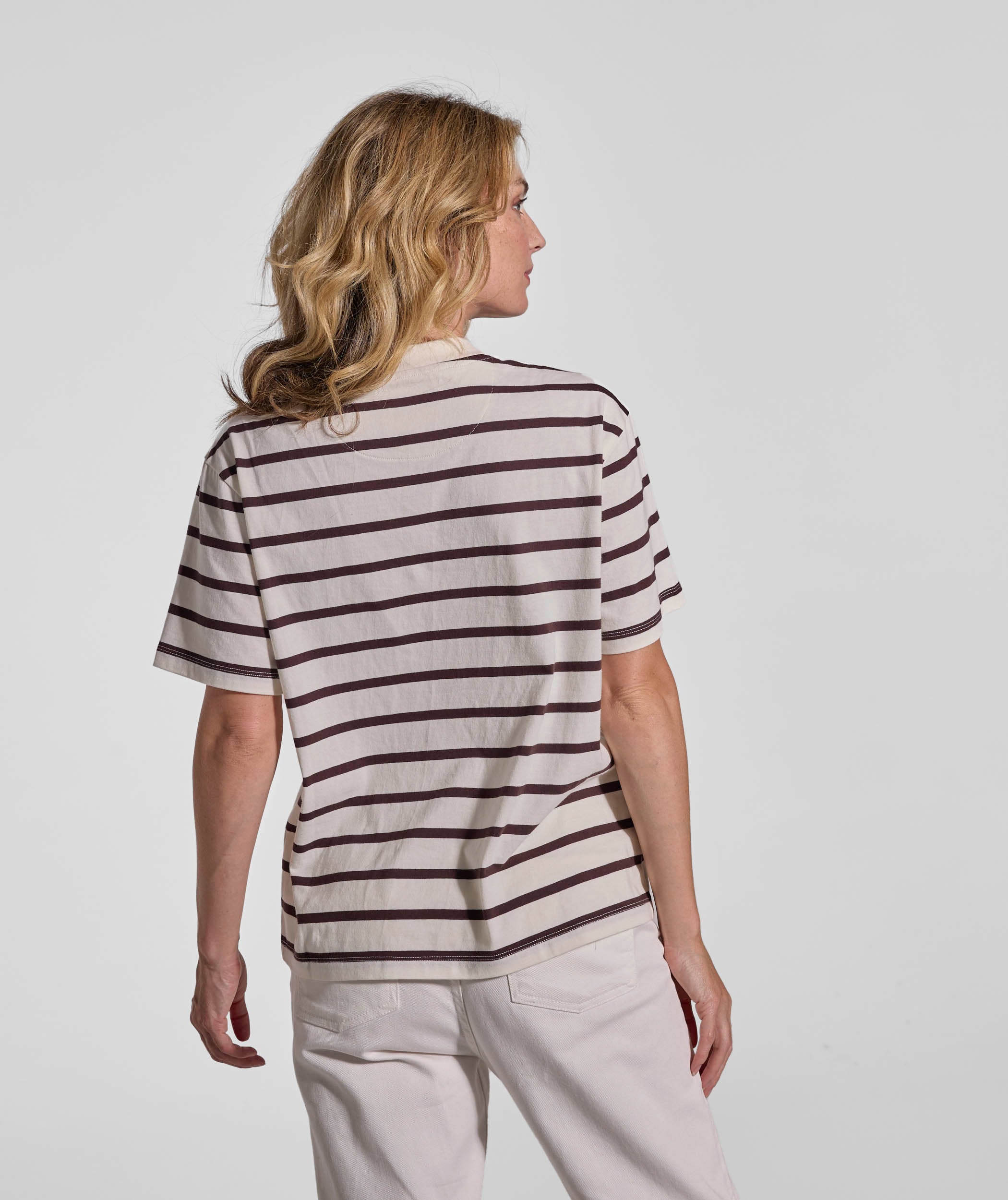 Ladies Relaxed Stripe Tee - Ivory & Chocolate