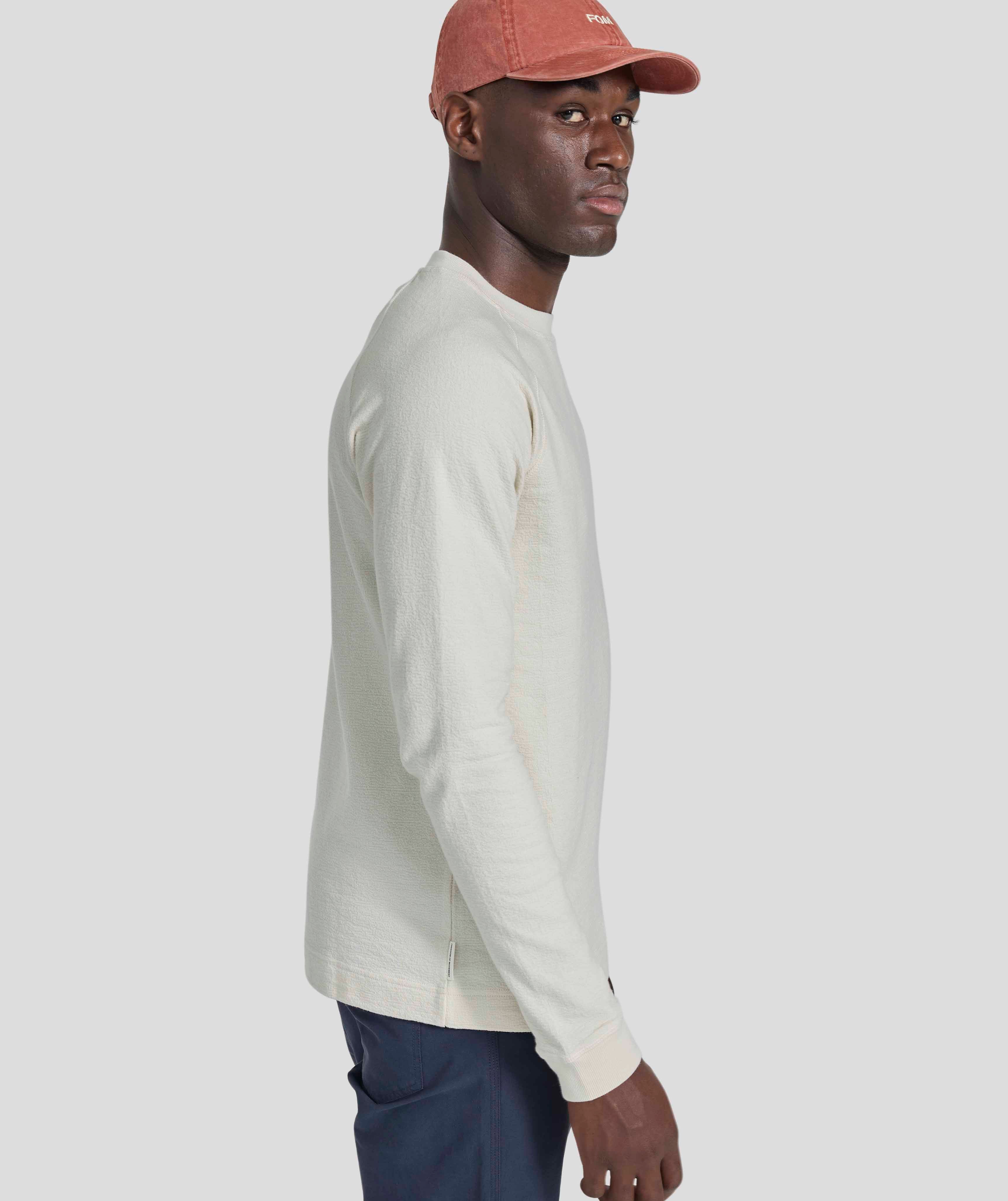 Mens Long Sleeve Textured Tee - Vintage White