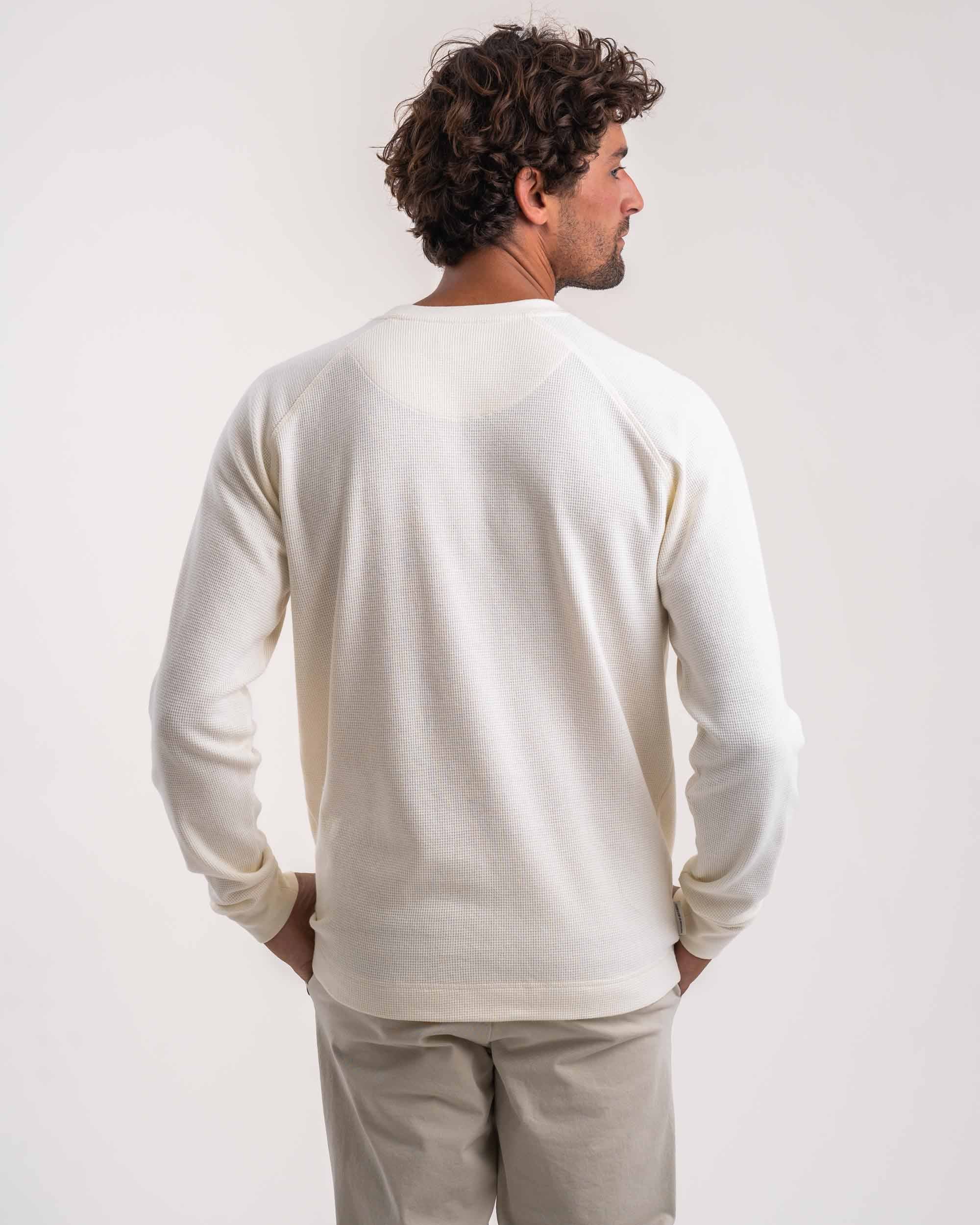 Langarm-T-Shirt mit Raglan-Waffelmuster für Herren - Elfenbein