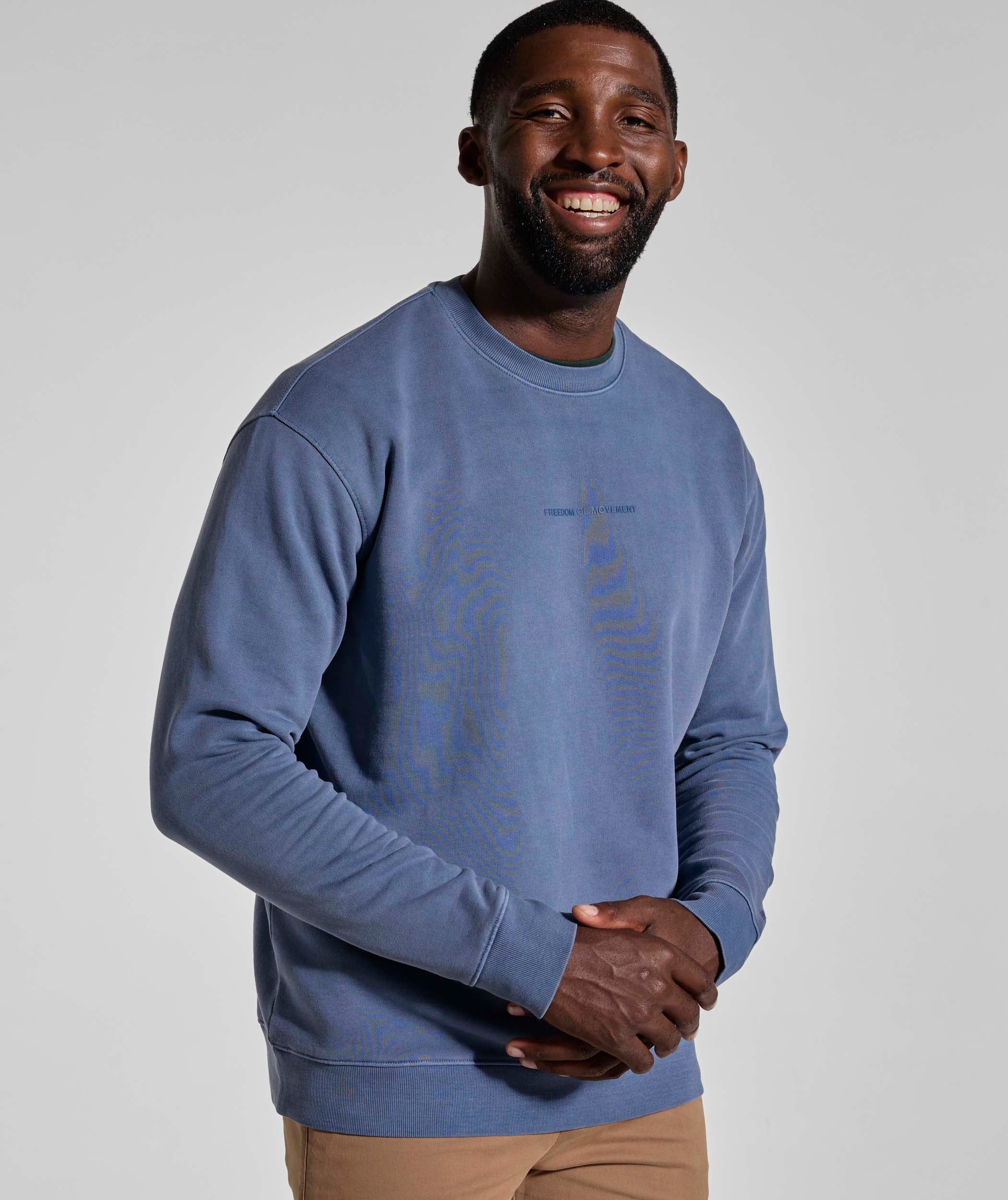 Mens Washed Crew Neck Sweater - Blue