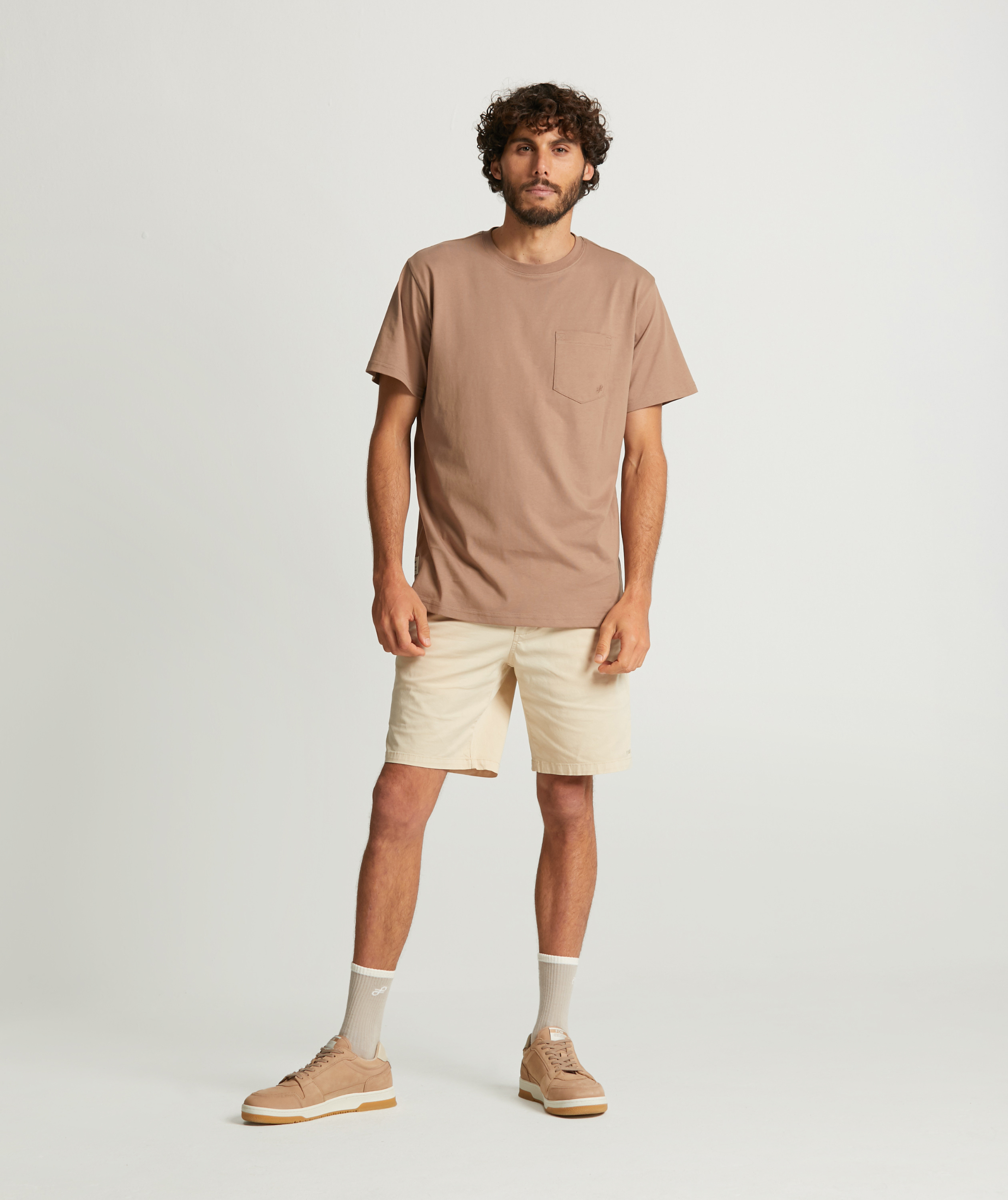 Herren-Chino-Shorts aus Baumwollstretch - Helles Sand