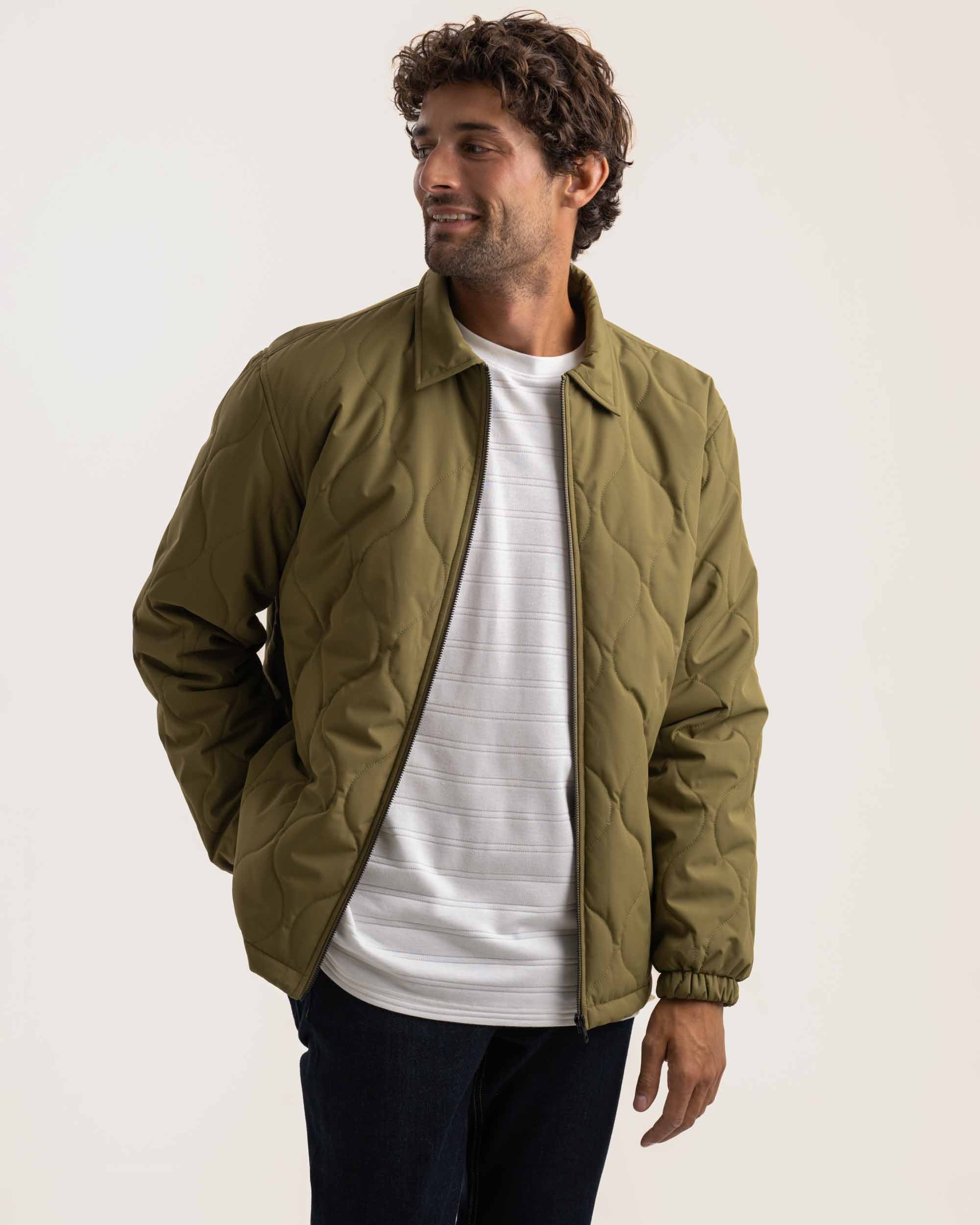 Mens Water Resistant Quilted Jacket - Olive Green