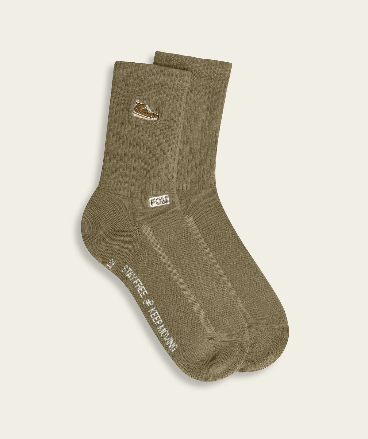 Socks Crew - Sage Green / Vellie Embroidery (8 - 12)