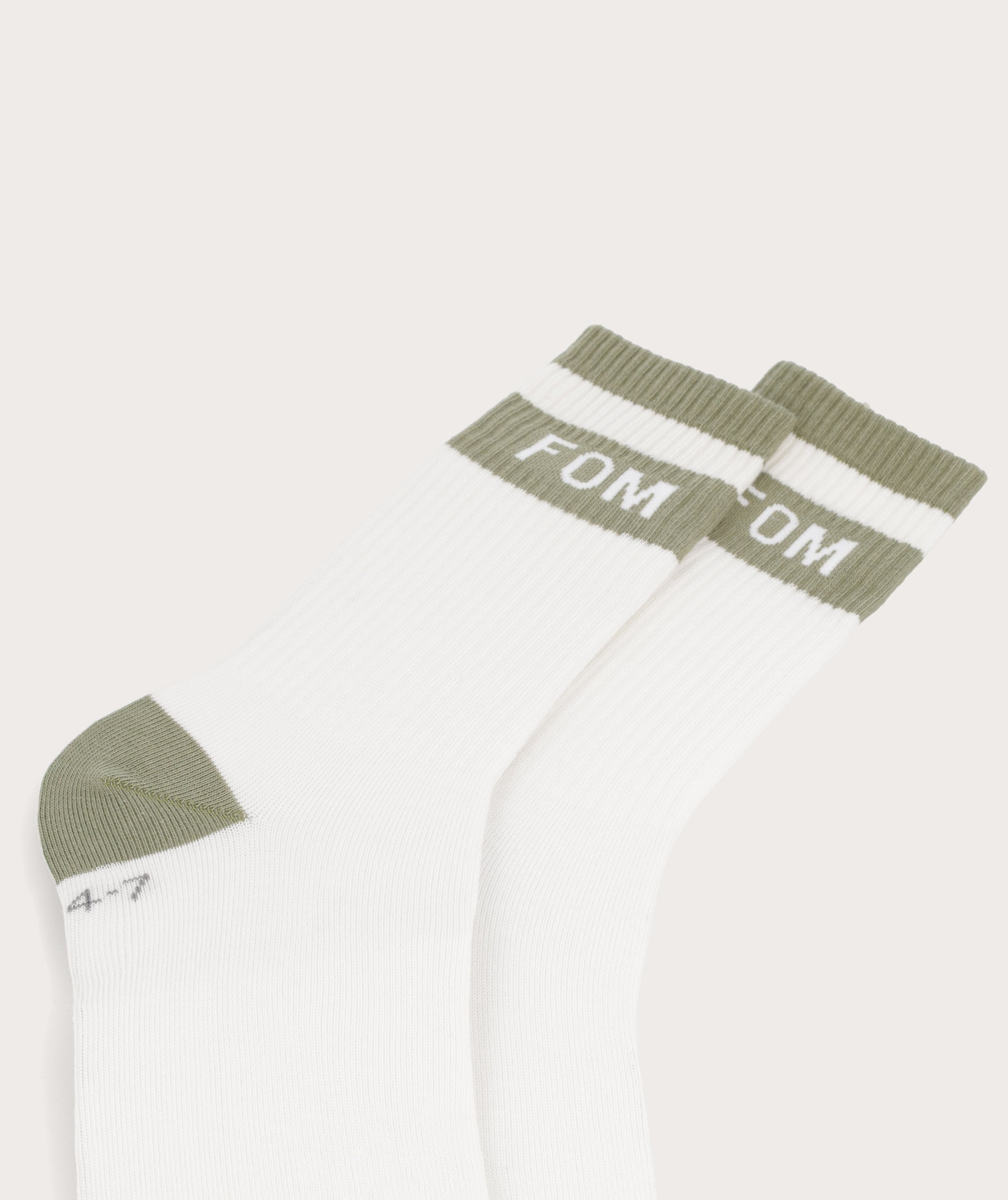 Socken FOM Crew – Creme &amp; Oliv (Größe 4–7)