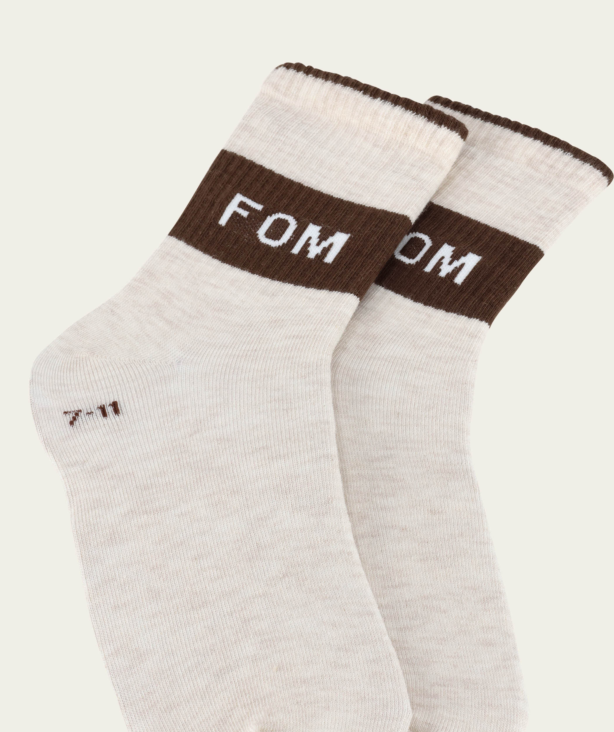 Socks FOM Crew - Ecru Melange/ Brown Stripe (Size 7-11)