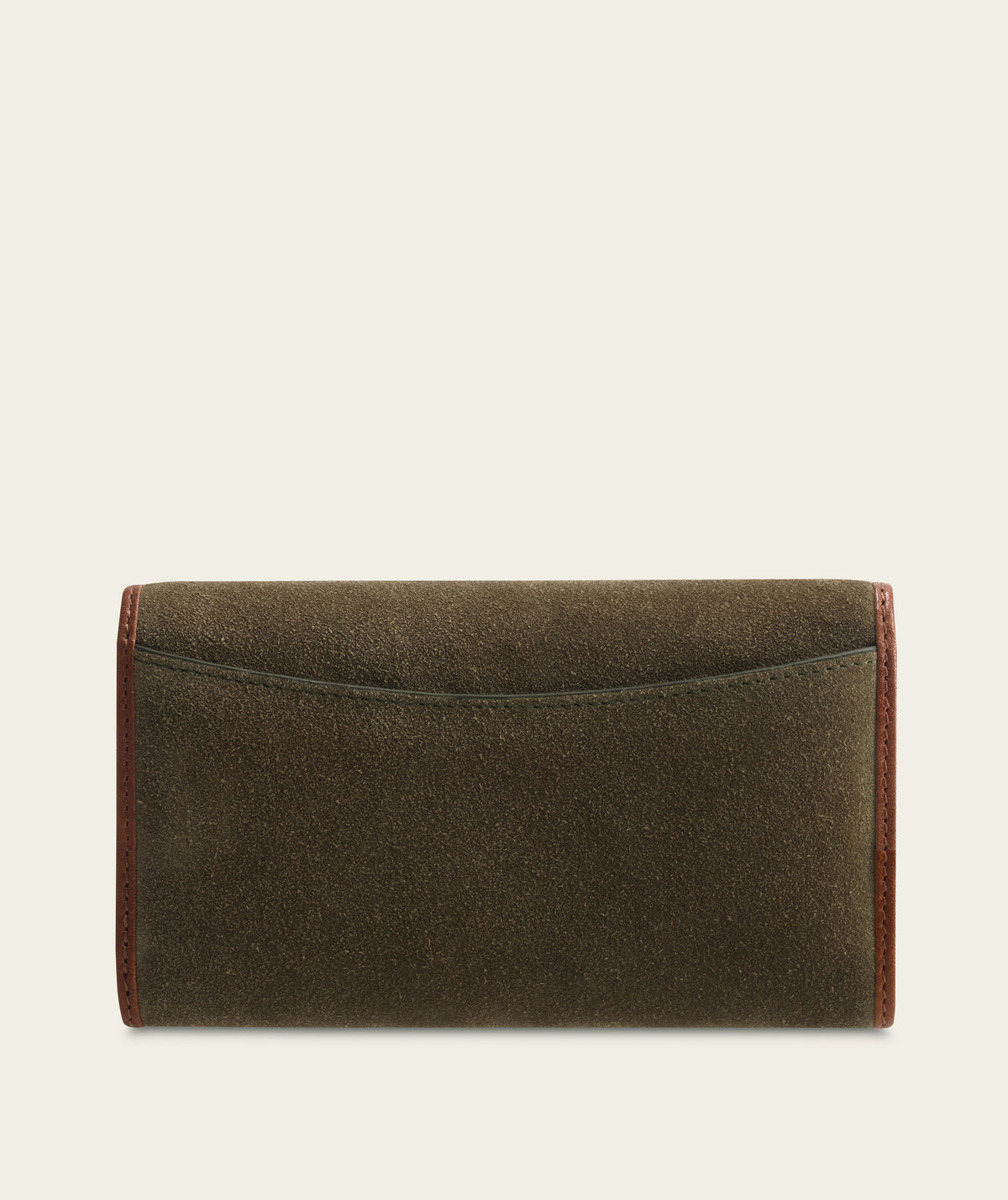 Ladies Clasp Wallet - Suede Green/ Brown